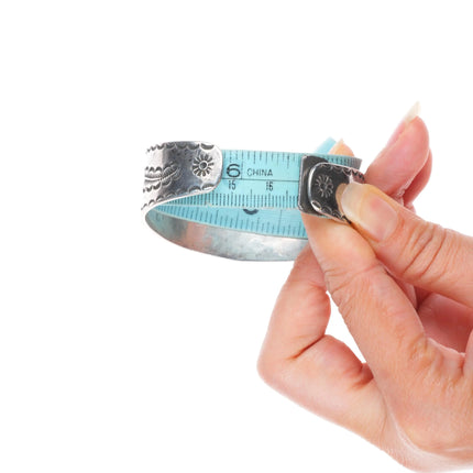 6.6" 30's-40's Navajo sterling silver turquoise cuff bracelet nice stampwork