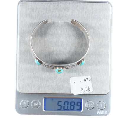 6.6" 30's-40's Navajo sterling silver turquoise cuff bracelet nice stampwork