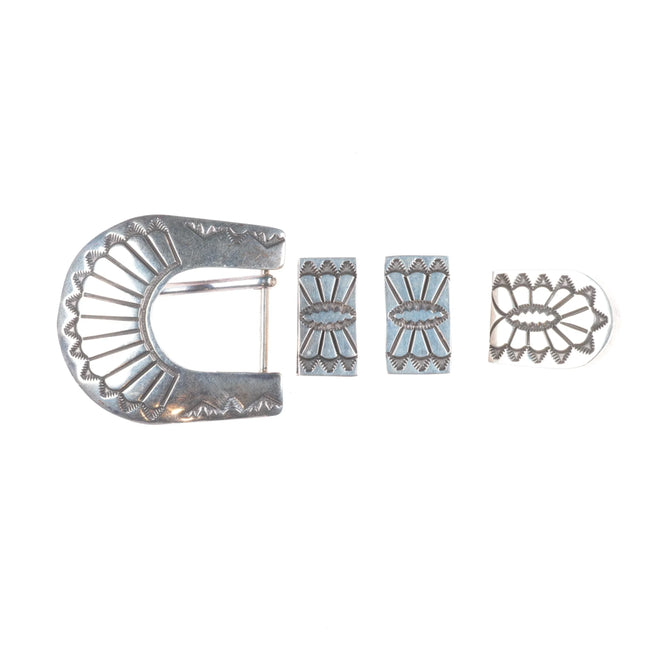 Vintage Navajo southwestern sterling silver ranger belt buckle set 3/4"