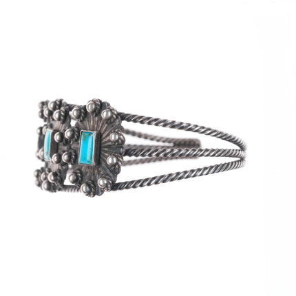 6.35" 40's-50's Navajo sterling silver twisted wire 3 stone cuff bracelet