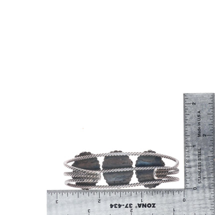 6.35" 40's-50's Navajo sterling silver twisted wire 3 stone cuff bracelet