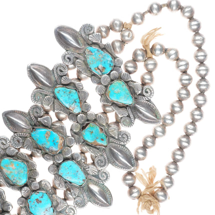 26" Large Dan Simplicio Zuni turquoise/sterling silver squash blossom necklace