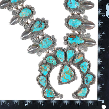 26" Large Dan Simplicio Zuni turquoise/sterling silver squash blossom necklace