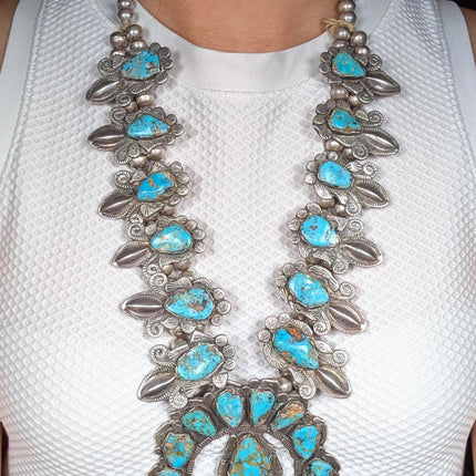 26" Large Dan Simplicio Zuni turquoise/sterling silver squash blossom necklace