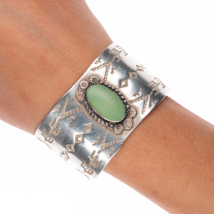 6.6" Navajo 30's-40's Fred Harvey snakes sterling silver turquoise cuff bracelet