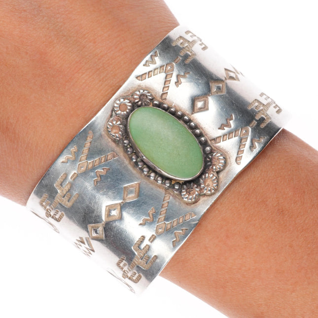 6.6" Navajo 30's-40's Fred Harvey snakes sterling silver turquoise cuff bracelet