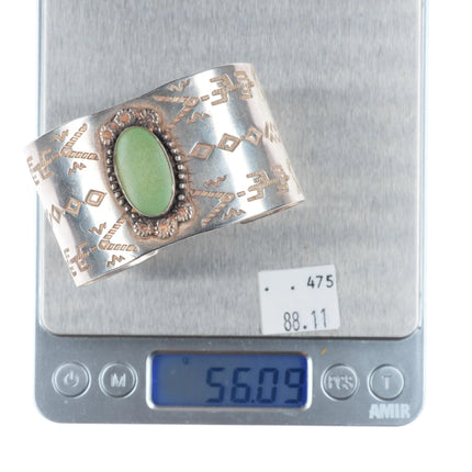 6.6" Navajo 30's-40's Fred Harvey snakes sterling silver turquoise cuff bracelet