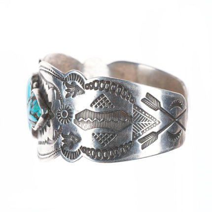 6.5" Wide 30's-40's Navajo sterling silver 3 stone turquoise cuff bracelet