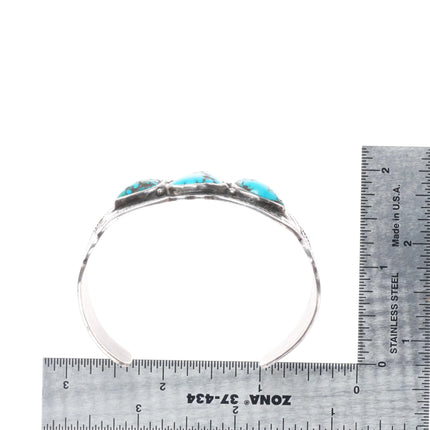 6.5" Wide 30's-40's Navajo sterling silver 3 stone turquoise cuff bracelet