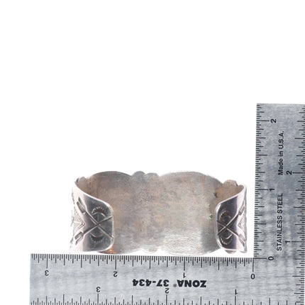 6.5" Wide 30's-40's Navajo sterling silver 3 stone turquoise cuff bracelet