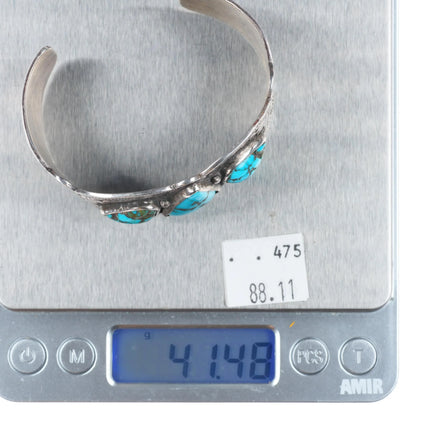 6.5" Wide 30's-40's Navajo sterling silver 3 stone turquoise cuff bracelet