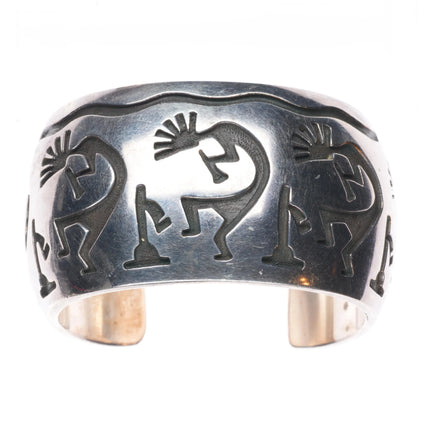 6.25" Vintage Navajo sterling silver Kokopelli heavy overlay cuff bracelet