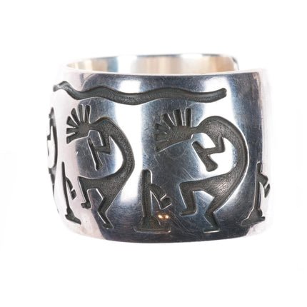 6.25" Vintage Navajo sterling silver Kokopelli heavy overlay cuff bracelet