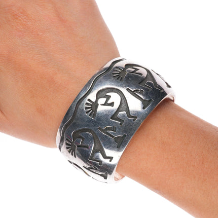 6.25" Vintage Navajo sterling silver Kokopelli heavy overlay cuff bracelet