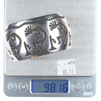 6.25" Vintage Navajo sterling silver Kokopelli heavy overlay cuff bracelet