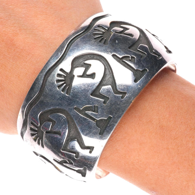6.25" Vintage Navajo sterling silver Kokopelli heavy overlay cuff bracelet