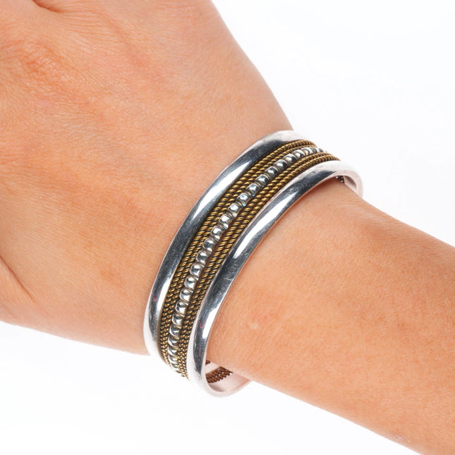 6.7" Vintage Navajo sterling silver 12k gf woven cuff bracelet tahe style