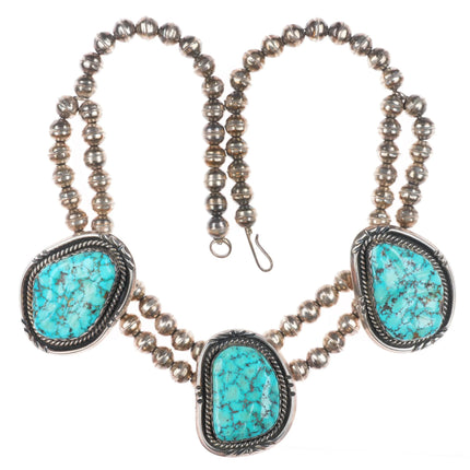 20" Vintage Navajo sterling silver 3 stone necklace with nice turquoise