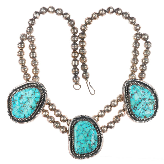 20" Vintage Navajo sterling silver 3 stone necklace with nice turquoise