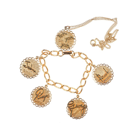 c1964 Beatles Charm bracelet/necklace pendant gold tone jewelry lot