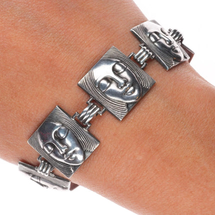 7" Vintage Goldberg Kirschman "Old Crest" Sterling silver faces link bracelet
