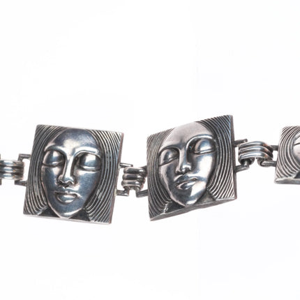 7" Vintage Goldberg Kirschman "Old Crest" Sterling silver faces link bracelet