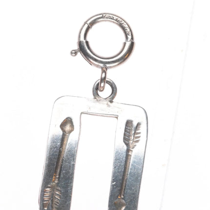 7" Vintage hand stamped sterling silver Fred Harvey turquoise link bracelet