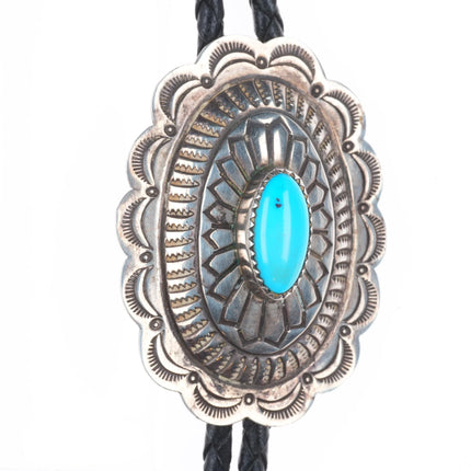 Vintage Joe Paul Navajo sterling silver concho style bolo tie w/turquoise