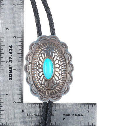 Vintage Joe Paul Navajo sterling silver concho style bolo tie w/turquoise