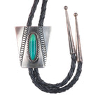 Vintage40's-50's Navajo sterling silver bolo tie with green turquoise