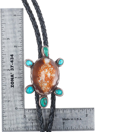 c1970 Zuni sterling silver turquoise/shell turtle bolo tie