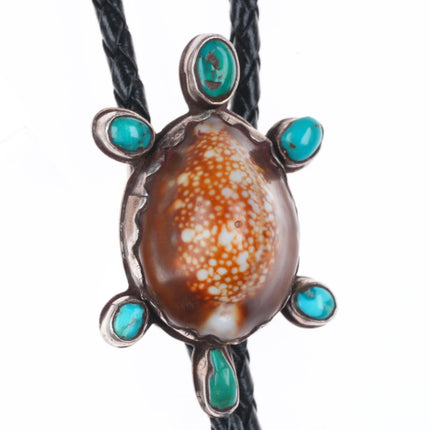 c1970 Zuni sterling silver turquoise/shell turtle bolo tie