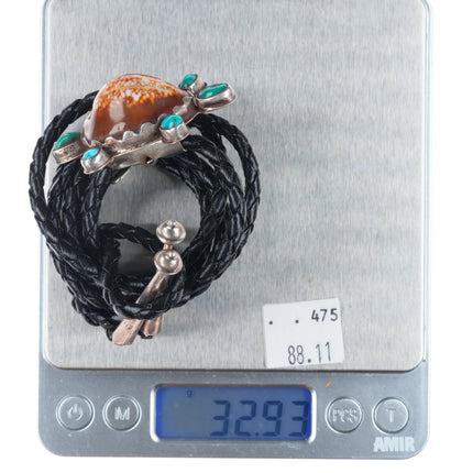 c1970 Zuni sterling silver turquoise/shell turtle bolo tie