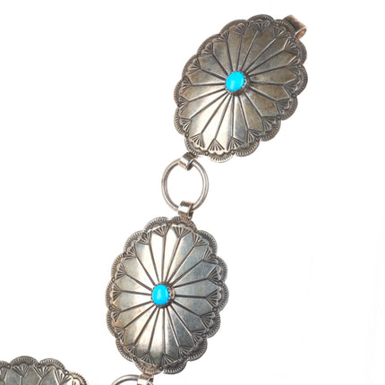 40" Vintage Navajo sterling silver link concho belt/hatband w/turquoise