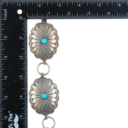 40" Vintage Navajo sterling silver link concho belt/hatband w/turquoise