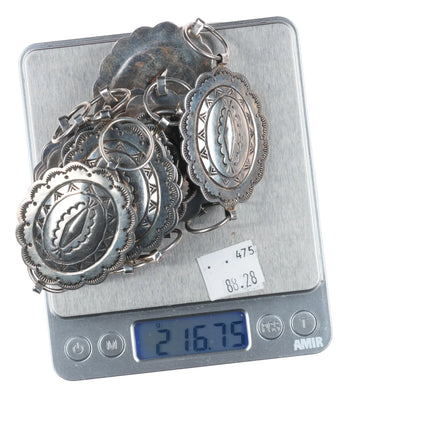 38.5" Robert Johnson Navajo sterling silver stamped link concho belt vintage