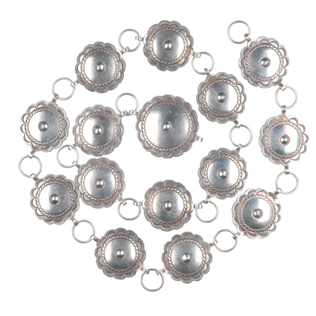 32.5" Vintage Navajo sterling silver hand stamped link concho belt vintage