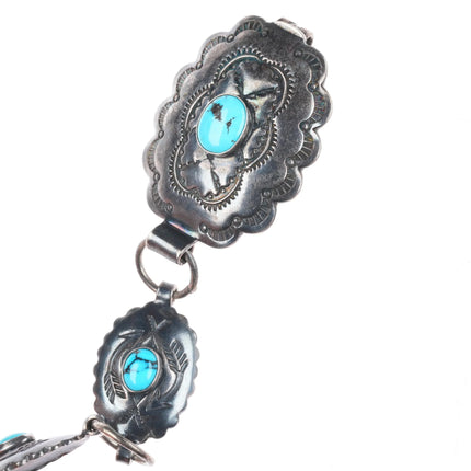 32" 40's-50's Fred Harvey sterling silver/turquoise link concho belt/hatband