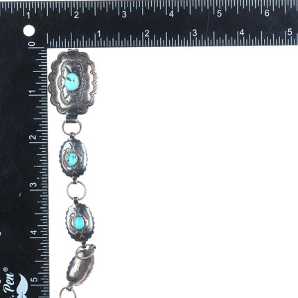 32" 40's-50's Fred Harvey sterling silver/turquoise link concho belt/hatband