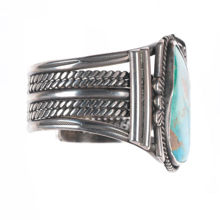 6.75" c1950's Navajo Blue Gem turquoise sterling silver cuff bracelet Battle Mtn