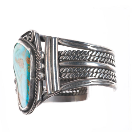 6.75" c1950's Navajo Blue Gem turquoise sterling silver cuff bracelet Battle Mtn