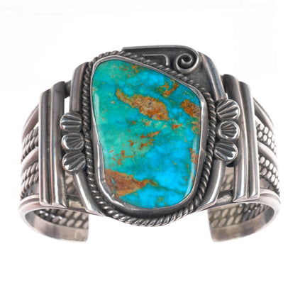 6.75" c1950's Navajo Blue Gem turquoise sterling silver cuff bracelet Battle Mtn