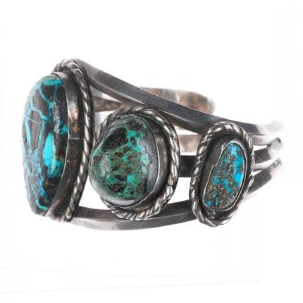 7.25" Vintage Navajo Blackjack turquoise sterling silver cuff bracelet