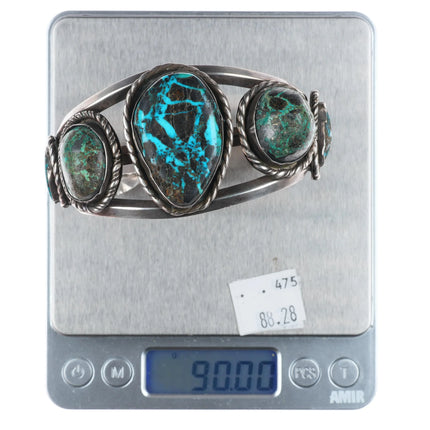 7.25" Vintage Navajo Blackjack turquoise sterling silver cuff bracelet