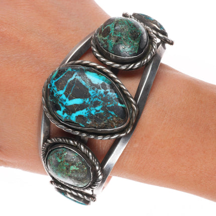 7.25" Vintage Navajo Blackjack turquoise sterling silver cuff bracelet