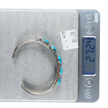 6.2" E Navajo sterling silver Kingman turquoise carinated row cuff bracelet