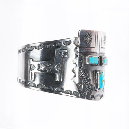 6.5" c1930 Navajo Fred Harvey Whirling Log Kachina Cuff Bracelet sterling silver