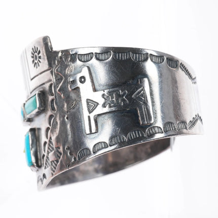 6.5" c1930 Navajo Fred Harvey Whirling Log Kachina Cuff Bracelet sterling silver