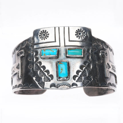 6.5" c1930 Navajo Fred Harvey Whirling Log Kachina Cuff Bracelet sterling silver