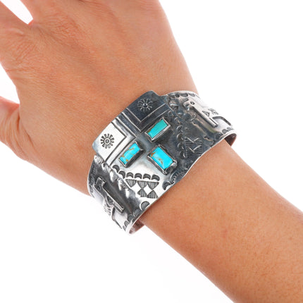 6.5" c1930 Navajo Fred Harvey Whirling Log Kachina Cuff Bracelet sterling silver